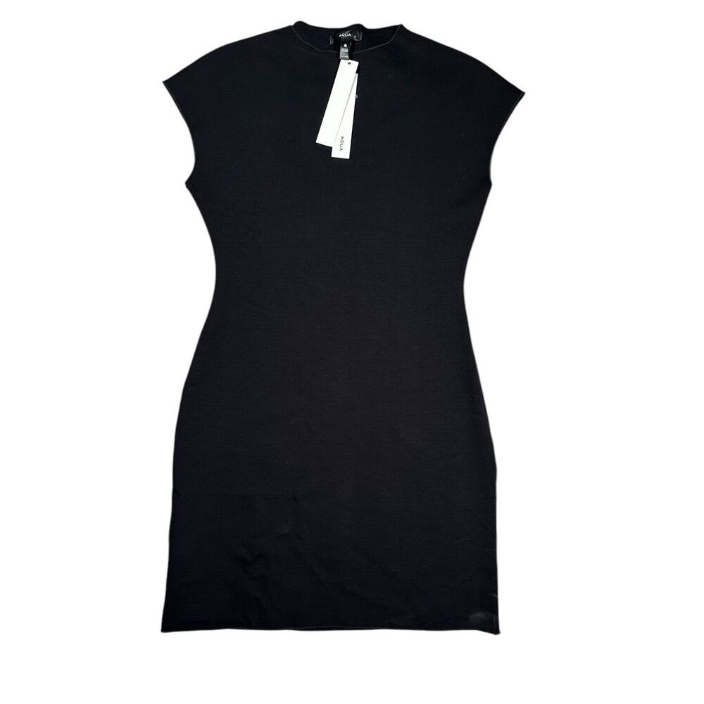 AQUA Bloomingdales Ponte Knit Sheath Mini Dress M Black Bodycon Fitted NWT